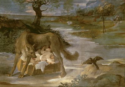 Hun-ulven som dier Romulus og Remus, fra History of Romulus-syklusen, ca. 1590 av Annibale Copy Carracci