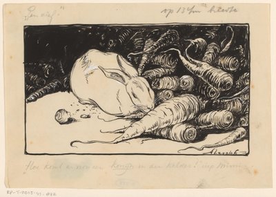 Kanin som gnager på en gulrot av Anny Leusink (signed by artist)