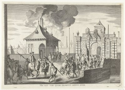 Tilgang ved de Brugse portt van Gent; intocht van Ferdinand te Gent i 1635 (nr. 4) Her er den du ofte hører lovet (tittel på objekt) Porten til Brugens hvor Ser. Kardinalen kom inn i byen av Anonymous