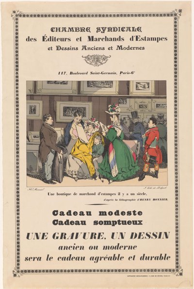 Plakat for Syndicate Chamber of Publishers and Merchants of Old and Modern Prints and Drawings te Parijs av Anonymous