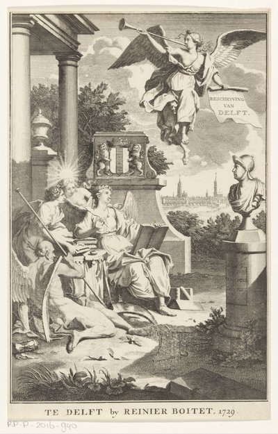 Allegori av Delft Beskrivelse av Delft (tittel på objekt) Tittelside for: S.n., Beschryving der stadt Delft, 1729 av Anonymous