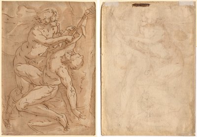 Apollo Flaying Marsyas (recto) To skisser av en mor og et barn (verso) av Anonymous