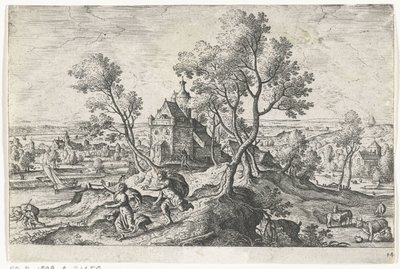 Apollo forfølger Daphne Landskap med mytologiske og bibelske scener (serietittel) av Anonymous