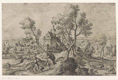 Apollo forfølger Daphne Landskap med mytologiske og bibelske scener (serietittel) av Anonymous