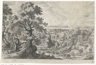 Apollo går med en ung kvinne Landskap med mytologiske og bibelske scener (serietittel) av Anonymous