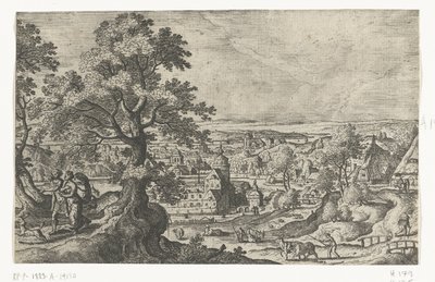 Apollo går med en ung kvinne Landskap med mytologiske og bibelske scener (serietittel) av Anonymous