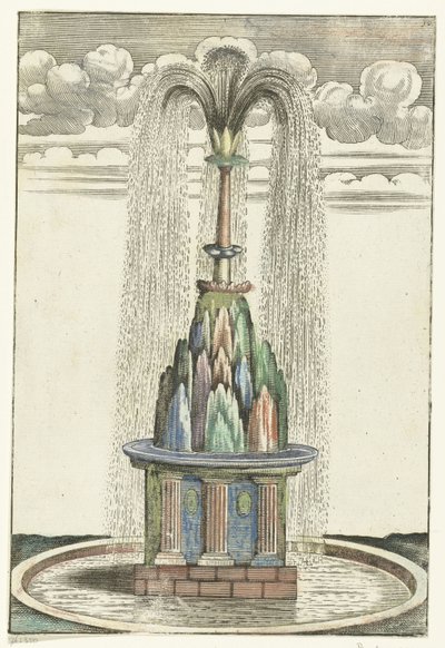 Bassin met berg i rond bassin Architectura Curiosa Nova (serietittel) av Anonymous