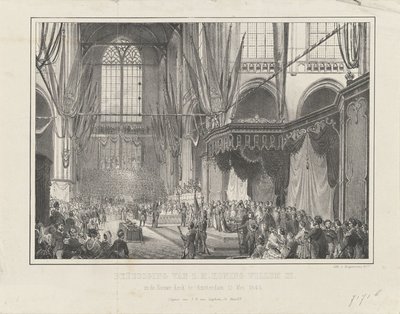 Banning av HM Kong Willem III. i Nieuwe Kerk i Amsterdam 12. mai 1849 (tittel på objekt) av Anonymous