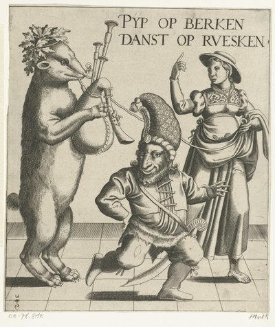 Bjørn med sekkepipe Pyp på bjørker / Danser på ruesken (tittel på objekt) av Anonymous