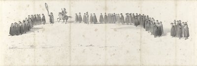 Begravelse av avdøde kong Willem II i Delft 4. april 1849 (side 2) Fem sammenhengende ark av begravelsesfølget til William II i 1849 (serietittel) av Anonymous
