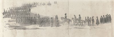 Begravelse av avdøde kong Willem II i Delft 4. april 1849 (side 2) Fem sammenhengende ark av begravelsesfølget til William II i 1849 (serietittel) av Anonymous