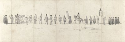 Begravelse av avdøde kong Willem II i Delft 4. april 1849 (side 3) Fem sammenhengende ark av begravelsesfølget til William II i 1849 (serietittel) av Anonymous