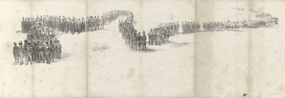 Begravelse av avdøde kong Willem II i Delft 4. april 1849 (side 5) Fem sammenhengende ark av begravelsesfølget til William II i 1849 (serietittel) av Anonymous