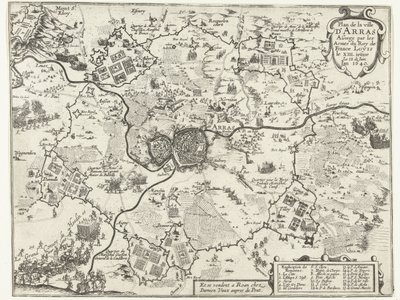 Beleg van Arras dør av Fransen, 1640 Plan av byen Arras beleiret av våpen til kongen av Frankrike Ludvig den XIII.iesme Den 12. juni. år 1640 (tittel på objekt) av Anonymous