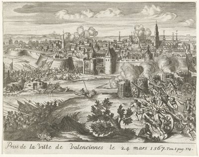 Beleg van Valenciennes, 1567 Capture of the City of Valencinnes 24. mars 1567 (tittel på objekt) av Anonymous