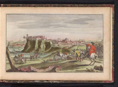 Beleiring av Verua, ca. 1702 Verua festning. Etter en utmattende beleiring og tappert forsvar på seks måneder overga seg til franskmennene den 8. april (tittel på objekt) av Anonymous