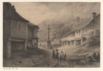 Fjelllandskap med figurer og kuer av Anonymous