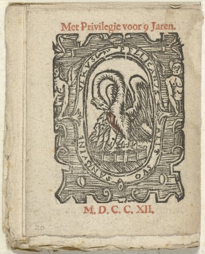 Side med forlagsmerke, 1712 I hvilken Lidt de Maen er / hvor du dør / forlater naken med mindre det er flott notat; Als Peste / Pleures er / ende sulck quaet / oock ikke sonder des Meestersraet (tittel på objekt) av Anonymous