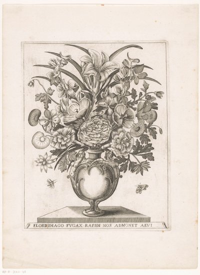 Bloemen in vaas met halffiguren BILDET AV BLOMST(ER) SOM BLINKER RASK PÅMINNER OSS OM ALDER (tittel på objekt) av Anonymous