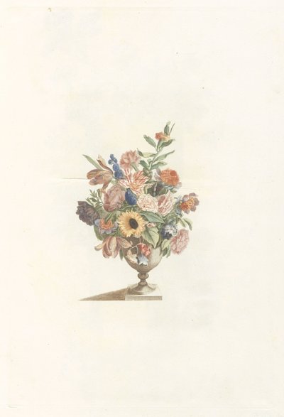Blomstervase med solsikke og tulipaner av Anonymous