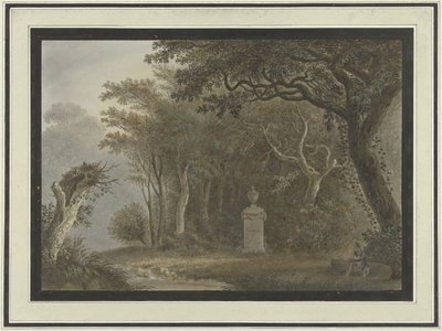Skoglandskap med monument over Salomon Gessner av Anonymous