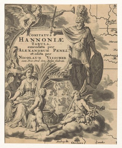 Ceres, putti og wapen Henegouwen Hannonia fylkeskart (tittel på objekt) av Anonymous