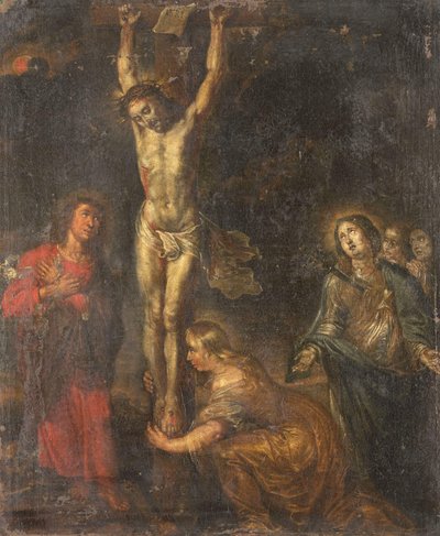 Kristus på korset, med sorgens og de helliges mor Johannes evangelisten og Maria Magdalena av Anonymous