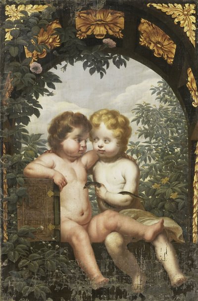 Kristen allegori med to barn med en bibel og en slange av Anonymous