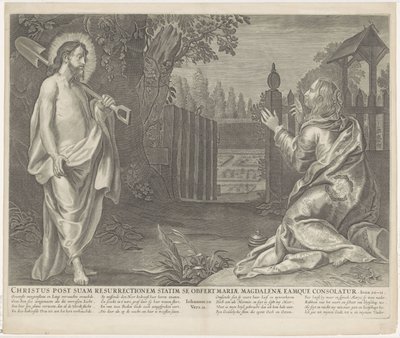 Christus verchicht als tuinman aan Maria Magdalena (Ikke rør meg) Kristus umiddelbart etter hans oppstandelse presenterer seg for Maria Magdalena og trøster henne (tittel på objekt) Royal Bijbel (serietittel) av Anonymous