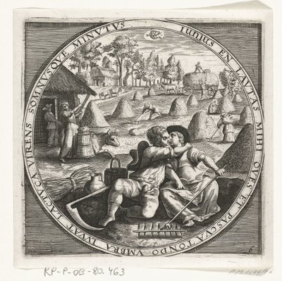 Den måneden juni, hooimaken, ca. 1600 De tolv månedene av et års bilde i scener fra folkelivet (serietittel) Ordninger av 12 måneder med deres operasjoner, og deres anvendelse på dyrekretsen, delt inn i fire deler av året (serietittel på objekt) av Anonymous