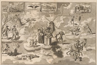 Den beseirede aksjonisten i ringestolen, 1720 Den beseirede aksjonisten i stolen med Rinkels, overtalt av den Lauwerd-trojanske hesten (tittel på objekt) The Great Scene of Folly (serietittel) av Anonymous