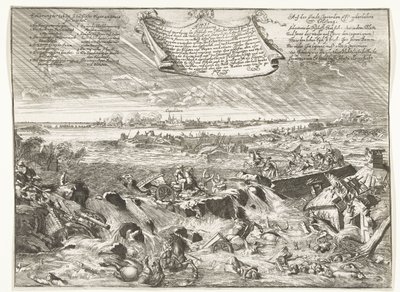 Dijkdoorbraak bij Coevorden, 1673 Illustrasjon hvordan og hvilken form, etter dekret fra biskopen av Munster (...) (tittel på objekt) av Anonymous