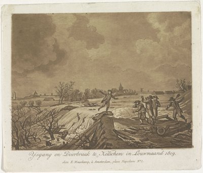Dikebrudd i Kedichem, 1809 Ysgang og Doorbraak te Kedichem i Louwmaand 1809 (tittel på objekt) av Anonymous