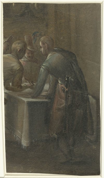 Tre menn ved et bord av Anonymous