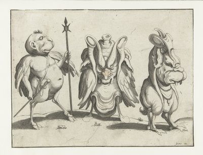 Tre monstre Groteske figurer omgitt av en rammelinje (serietittel) av Anonymous