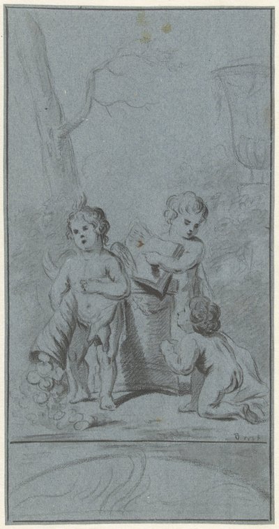 Tre putti ved et tre av Anonymous