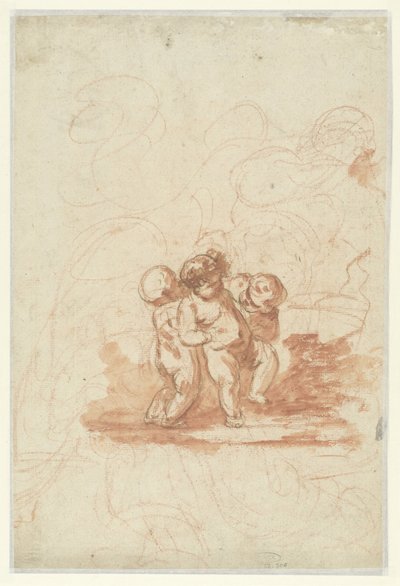 Tre putti i et landskap av Anonymous