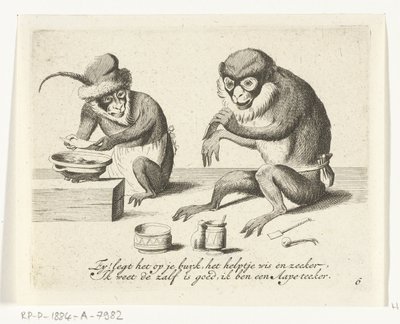 En ape lager en bandasje Ulike selskaper av menneskeliv presentert av aper (serietittel) Hva er det som ser meg i denne verden? / Det er Aape-spill, og ikke ellers (serietittel) av Anonymous