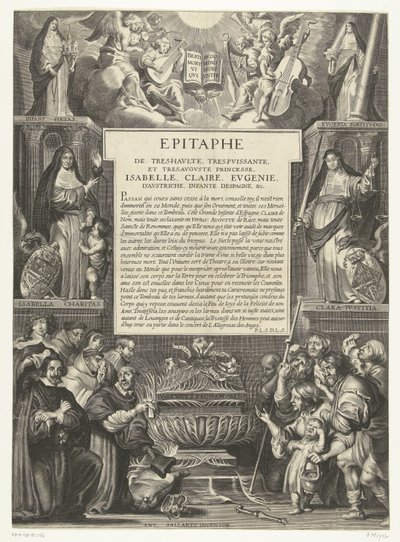 Epitaaf for Isabella Clara Eugenia, 1633 Epitafium av den høyeste, mektigste og mest augustprinsesse, Isabella, Claire, Eugenie, av Østerrike, Infanta av Spania, etc. (tittel på objekt) av Anonymous