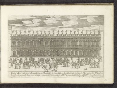 Fasade van de Biblioteca Marciana te Venetië Scènes uit het Venetiaanse leven (serietittel) Habiti d'Huomeni og venetianske kvinner med prosesjonen til Ser.ma Signoria og andre detaljer, f.eks. triumfer, fester og offentlige seremonier i den mest edle  av Anonymous