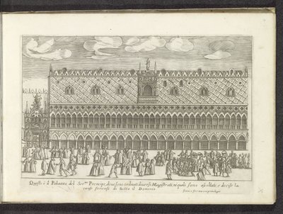 Fasade av Dogepaleis te Venetië Scènes uit het Venetiaanse leven (serietittel) Habiti d'Huomeni og venetianske kvinner med prosesjonen til Ser.ma Signoria og andre detaljer, f.eks. triumfer, festivaler og offentlige seremonier i den adelige byen Vene. av Anonymous