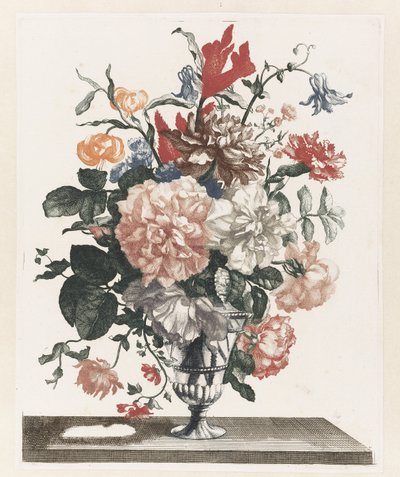 Fem trykk av blomster i glassvaser Glassvase på fot med blomster av Anonymous