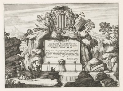 Fontene med dedikasjon til og våpenskjold av Giovanni Francesco Negroni Fontane delle ville di Frascati (serietittel) Fountains of Frascati (serietittel) av Anonymous