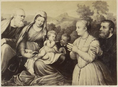 Fotoreproduksjon av (antagelig) et trykk av Den hellige familie og grunnleggere av Anonymous