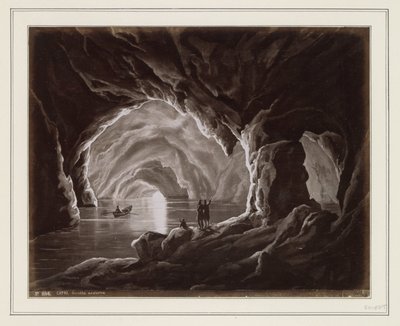 Fotoreproduksjon av (antagelig) en tegning av den blå grotten på Capri CAPRI. Grotta azzurra (tittel på objekt) av Anonymous