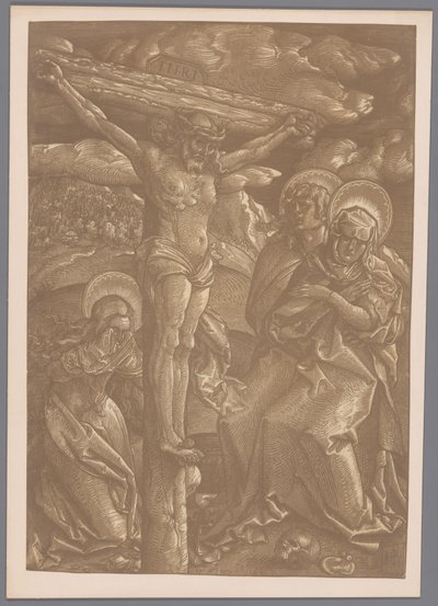Fotoreproduksjon av chiaroscuro-tresnittet Kristus på korset av Hans Baldung Grien av Anonymous