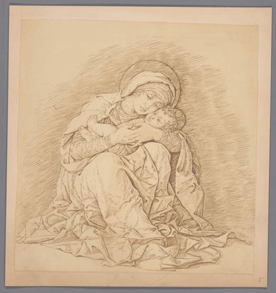Fotoreproduksjon av graveringen Sittende jomfru og barn av Andrea Mantegna av Anonymous