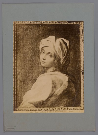 Fotoreproduksjon av et malt portrett av Beatrice Cenci av Guido Reni, i Galleria Barberini i Roma Beatrice Cenci di G. Reni - Gall. Barberini (tittel på objekt) Roma (serietittel på objekt) av Anonymous