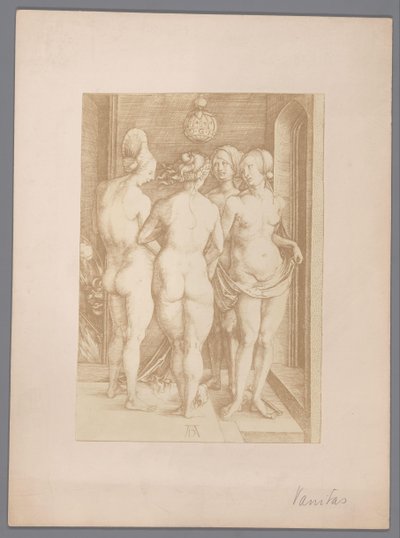 Fotoreproduksjon av en gravering av fire nakne kvinner av Albrecht Dürer av Anonymous