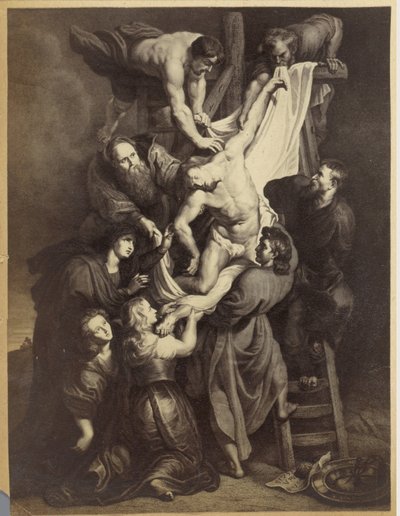 Fotoreproduksjon av et trykk etter maleriet Descent from the Cross av Peter Paul Rubens av Anonymous